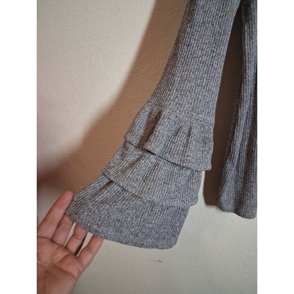 White House Black Market Knit Sweater Blouse Boho Business Casual Gray Sz Large - Picture 3 of 5